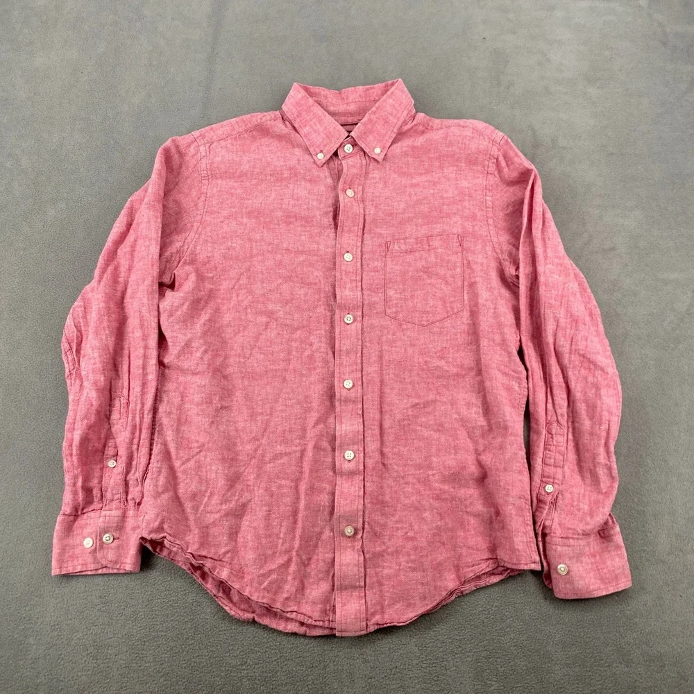 Banana Republic Mens Red Linen Cotton Blend Button Down Shirt Long Sleeve Medium